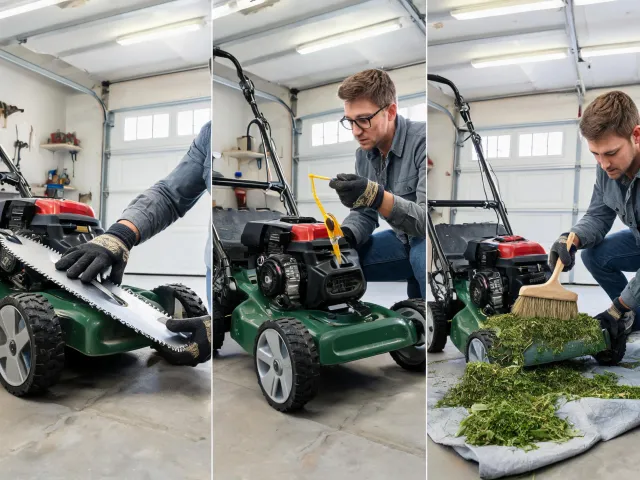 Lawn mower blade and oil care steps