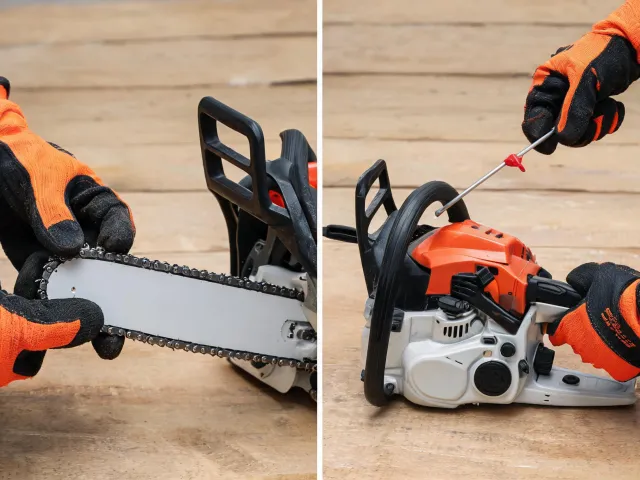 Chainsaw start and chain check steps
