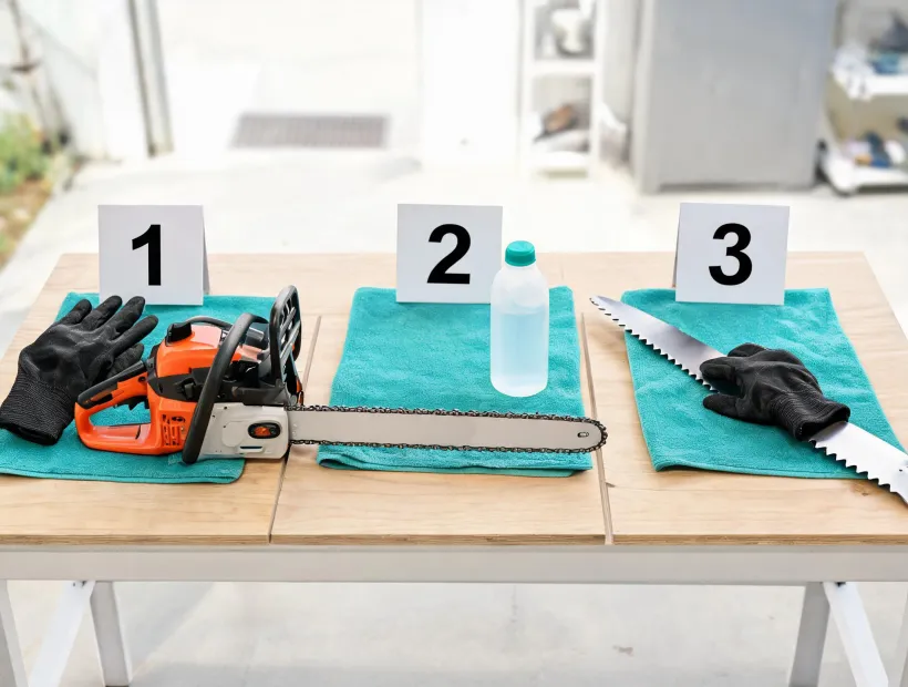 Husqvarna how-to guide with chainsaw and mower maintenance steps