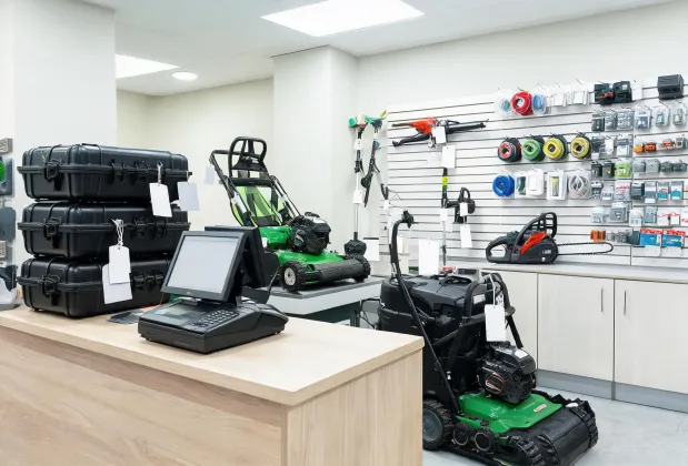 Rental counter with garden tools