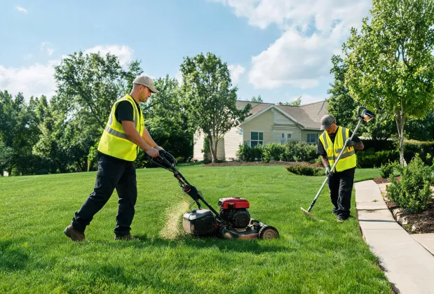 Landscape crew maintaining turf